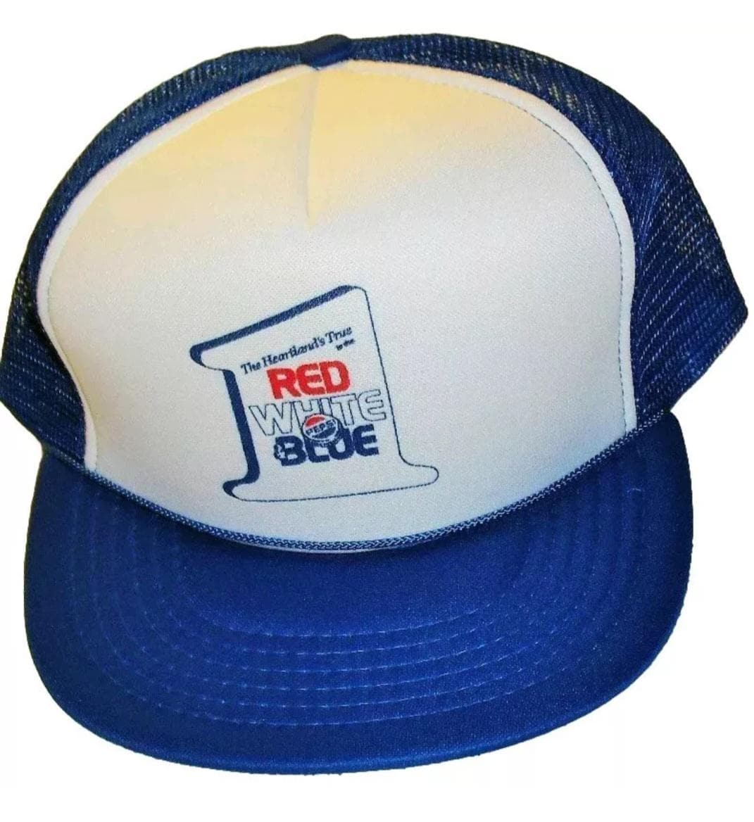Pepsi Pop Soda Vintage 80s 90s Snapback hat Mesh Sides Back Trucker style Blue