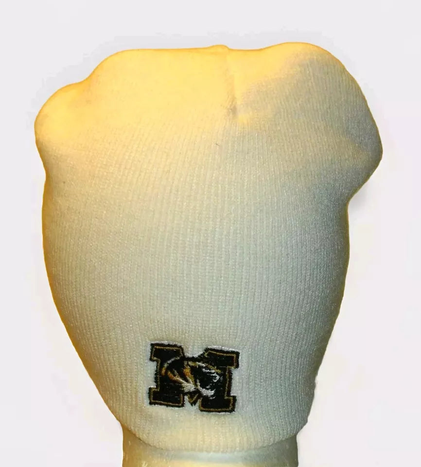 Missouri Tigers Mens White Beanie Winter Hat cap New Front Back Logo Ncaa New