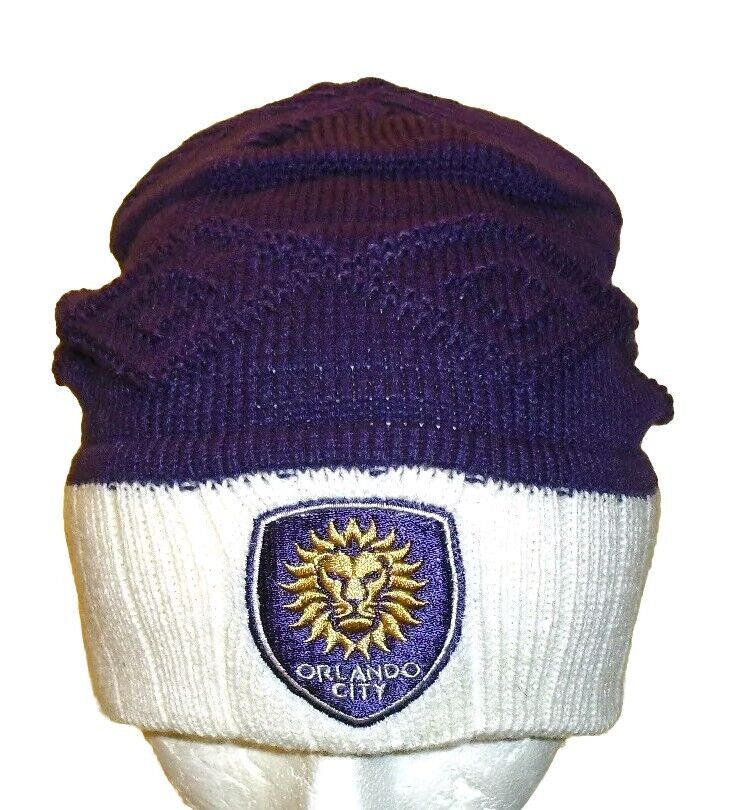 Orlando City SC MLS Soccer Mens Purple White Beanie Winter hat Cap Adidas New