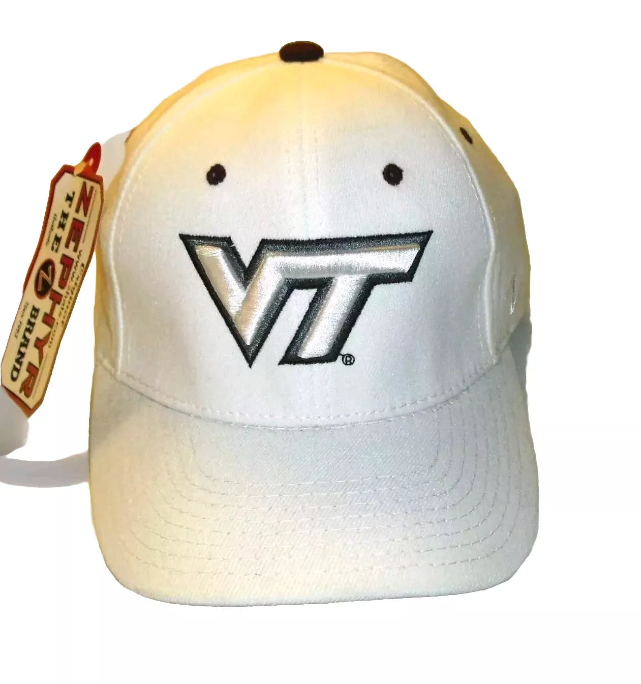 Virginia Tech Hokies Zephyr Mens White Stretch Fit One Fit hat sz. Small New
