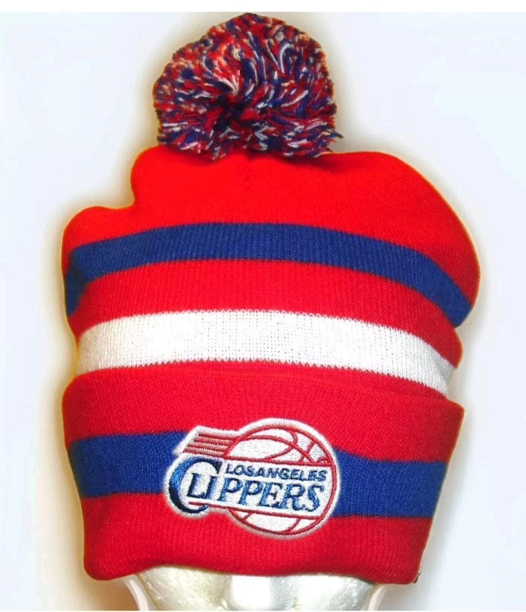 Los Angeles Clippers Mens Adult Beanie Stripes Pom Winter Hat Cap New Tags Nba