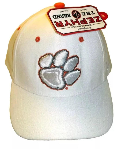 Clemson Tigers Mens Zephyr White Stretch Fit hat sz Medium Large New Ncaa