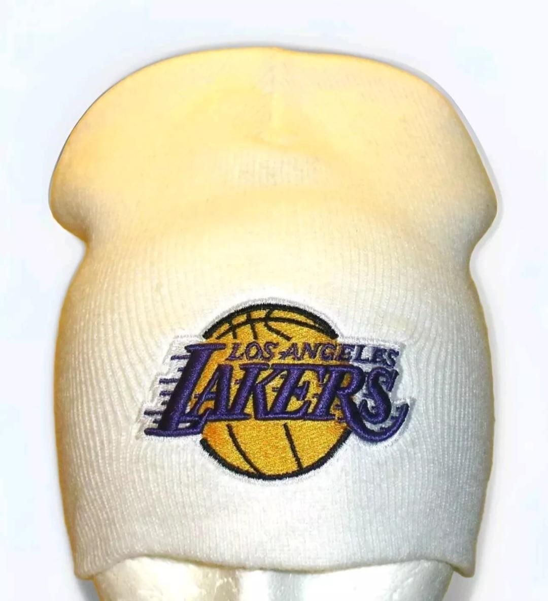 Los Angeles Lakers Mens Adult Beanie White Winter Hat Cap Big Logo New Nba