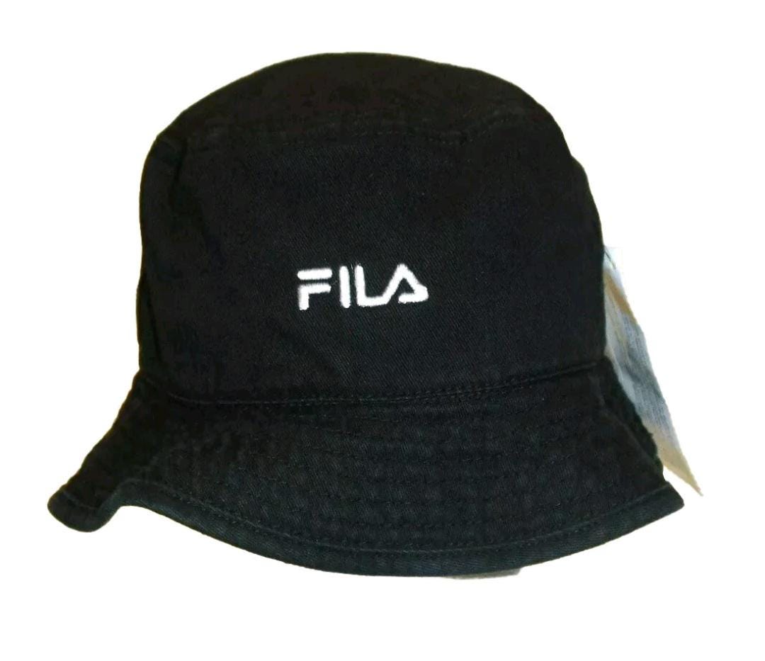 Fila Vintage Mens 90s Black Bucket hat cap sz. Small/Medium New Embroidered Logo