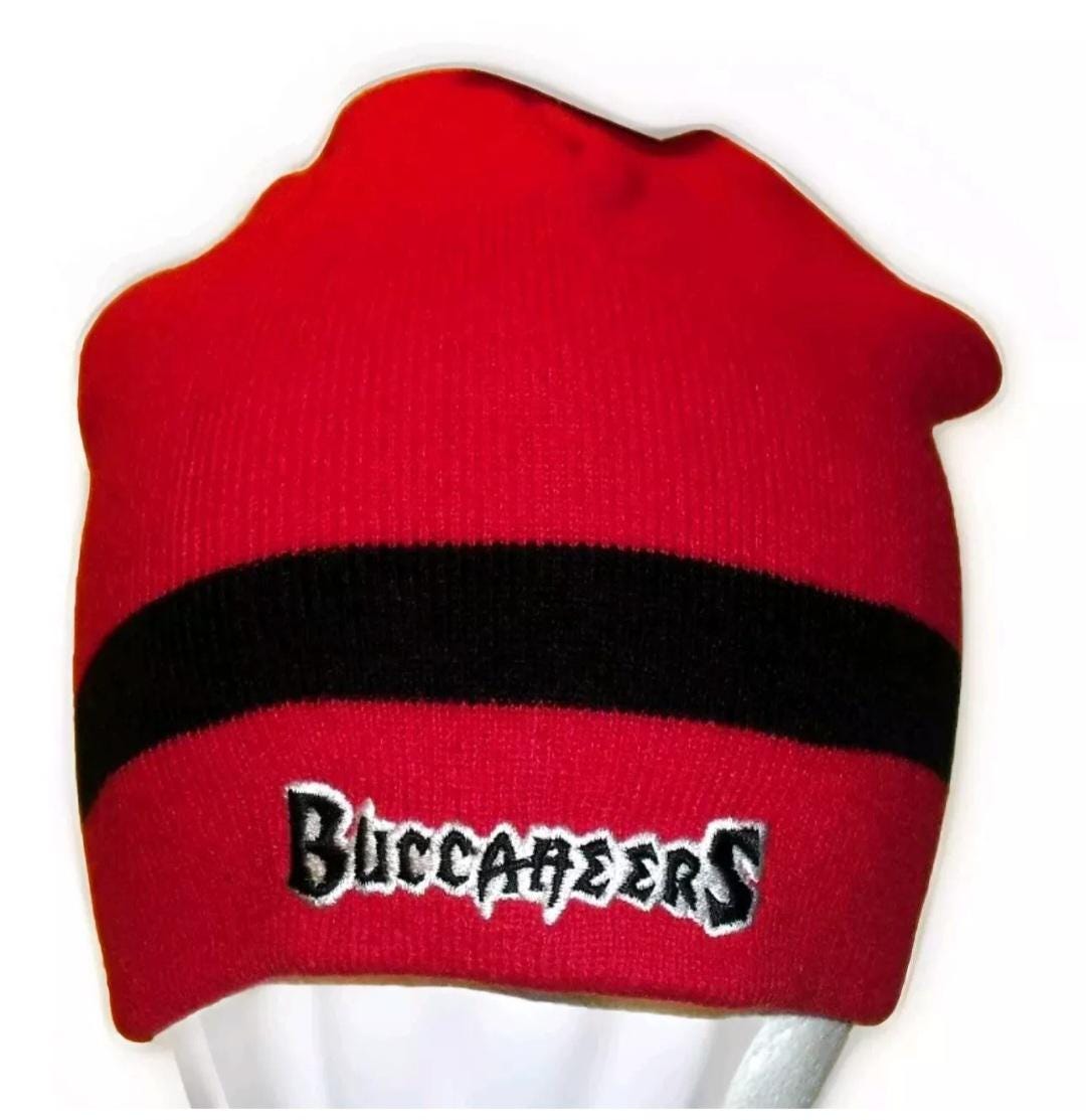 Tampa Bay Buccaneers Mens Adult Red Black Stripe Beanie Winter Hat Cap New Nfl