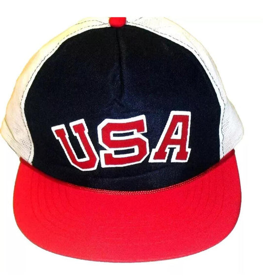 USA Logo Vintage 80s 90s Trucker Mesh Mens Snapback hat Dream Team Red White Blue