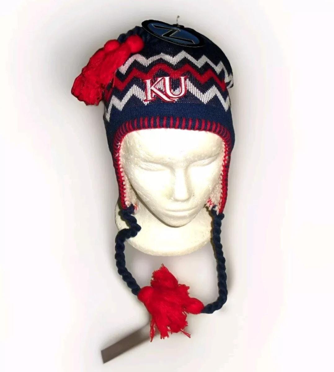 Kansas Jayhawks University Mens Adult Blue Beanie Winter Tassel Hat New Ncaa