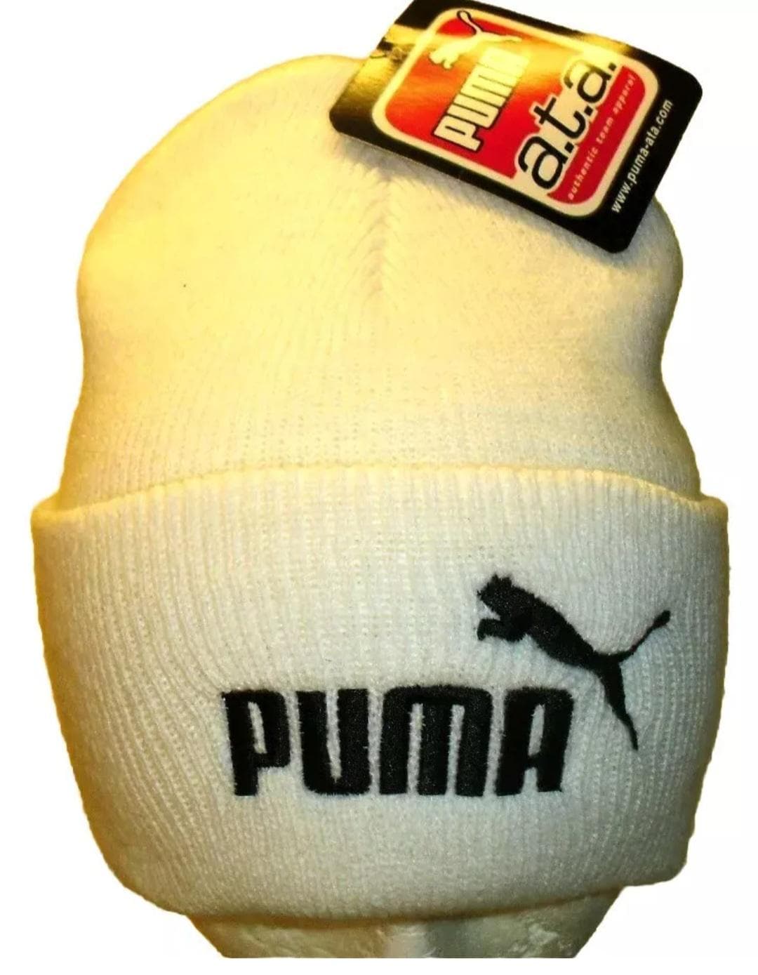 Puma Logo Mens Adult White Beanie Winter Hat