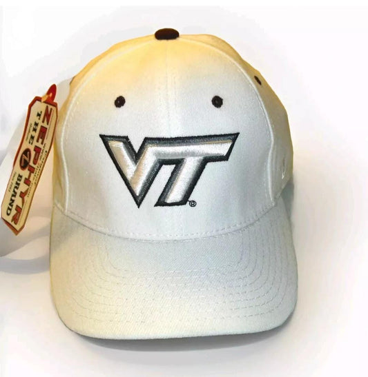 Virginia Tech Hokies Zephyr Mens White Stretch Fit One Fit hat sz. Small New