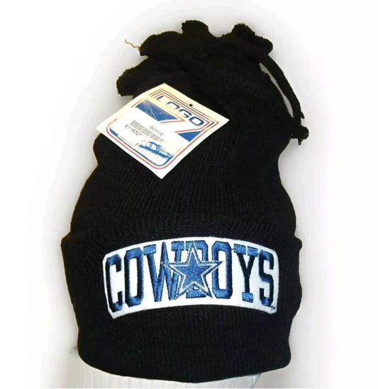 Dallas Cowboys Logo 7 Vintage 90s Black Mens Cuff Beanie Winter Hat New Nfl