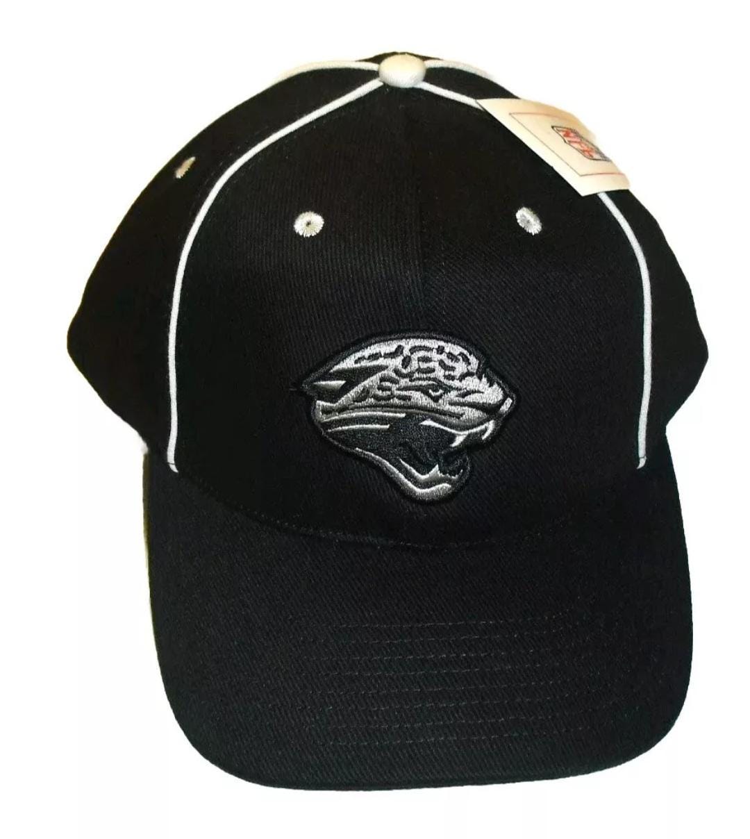 Jacksonville Jaguars Mens Silver Logo Vintage 90s Black Strapback hat cap New