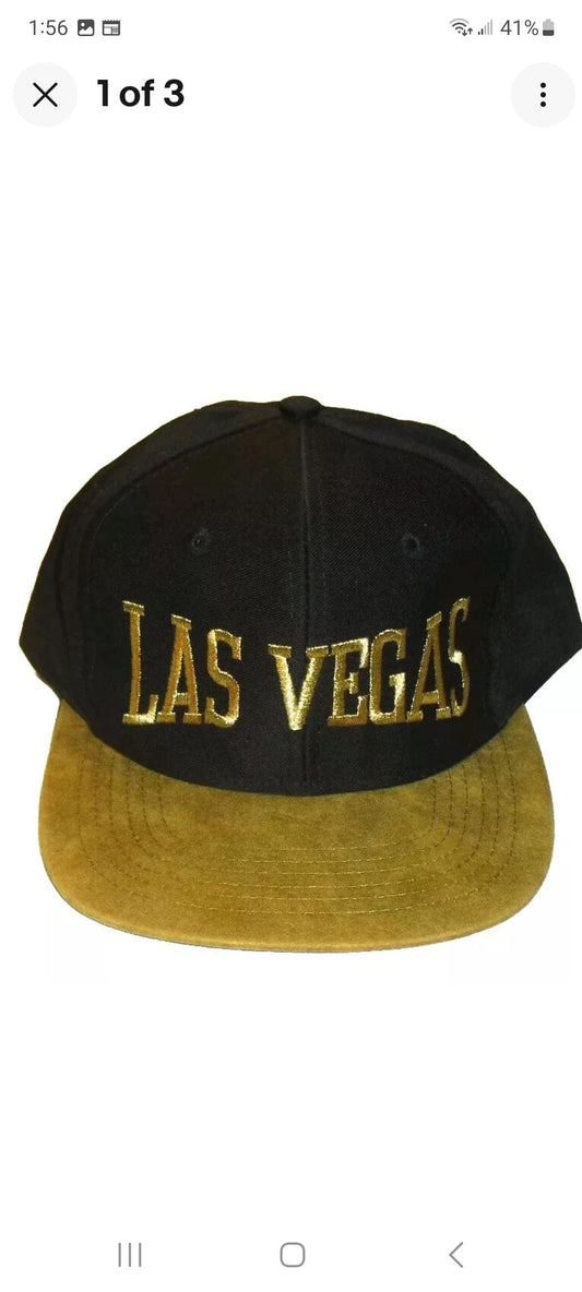 Las Vegas 90s Vintage Gold Logo Suede Bill Mens Snapback hat New