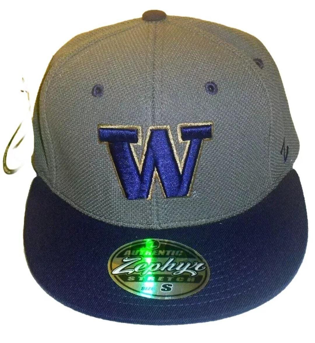 Washington Huskies Mens Zephyr Stretch Fit hat sz. Small New Grey Purple Ncaa