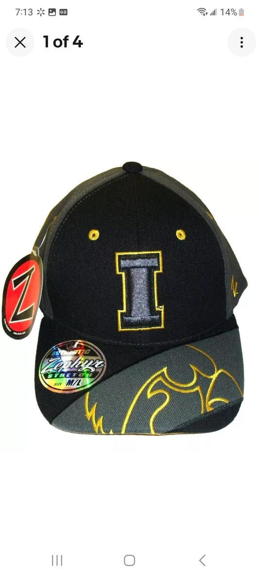 Iowa Hawkeyes Mens Adult Zephyr Stretch Fit hat cap sz. Medium/Large New Ncaa