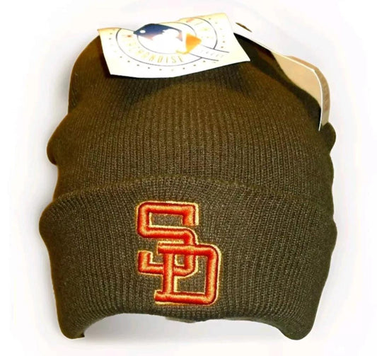 San Diego Padres Mens 90s Vintage Brown Beanie Winter Cuffed hat New Tags Mlb