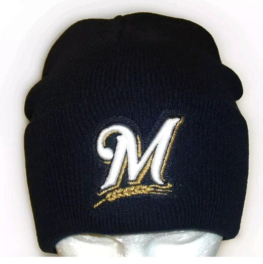 Milwaukee Brewers Mens Adult Blue Beanie Winter Cuffed hat cap New Mlb