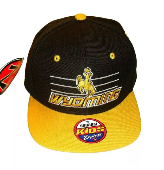 Wyoming Cowboys Kids Youth Boys Brown Yellow Zephyr Snapback hat cap New Ncaa