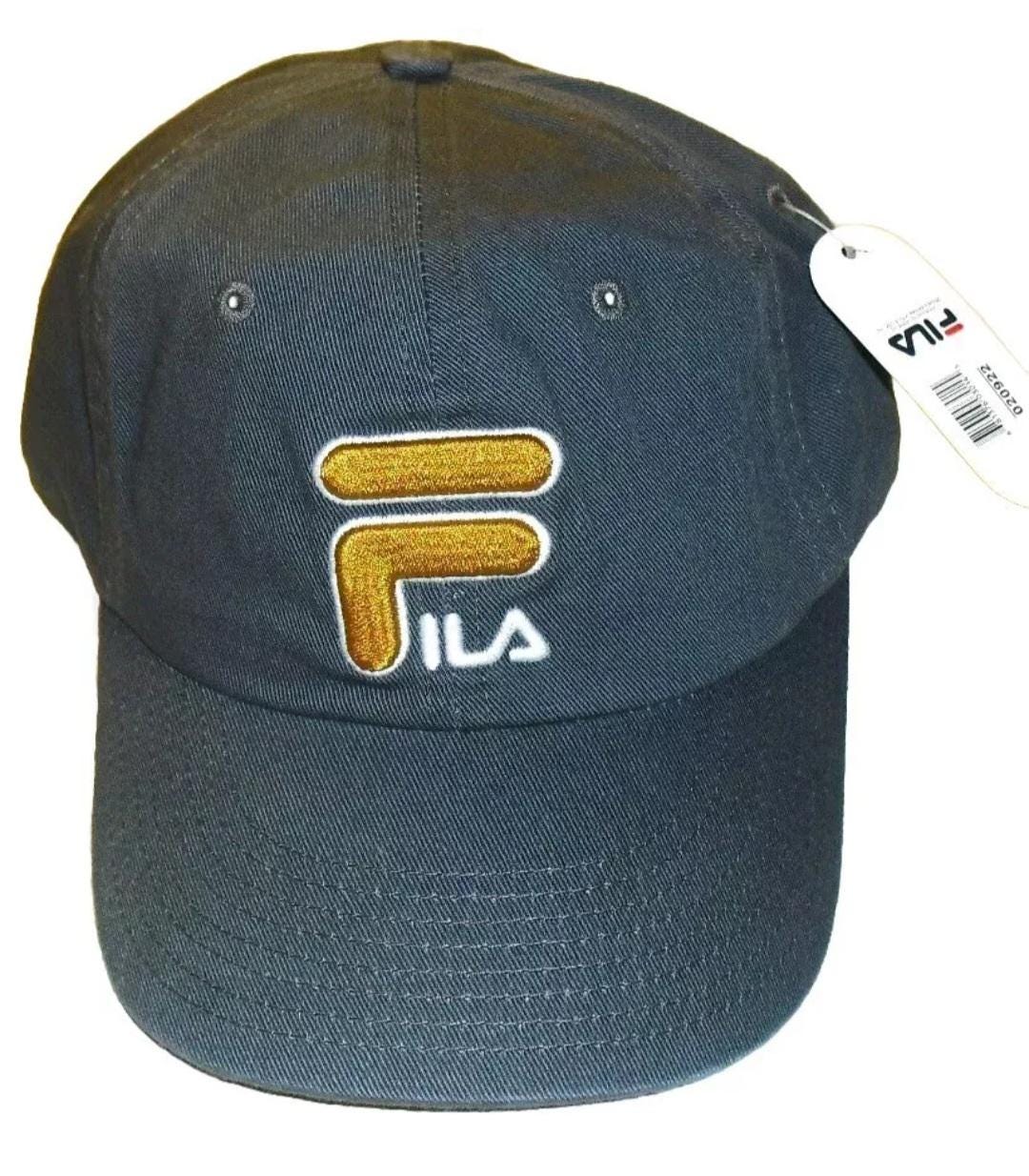 Fila Vintage 90s Adjustable Strapback Hat Grey Gold Logo Dad Hat Style New