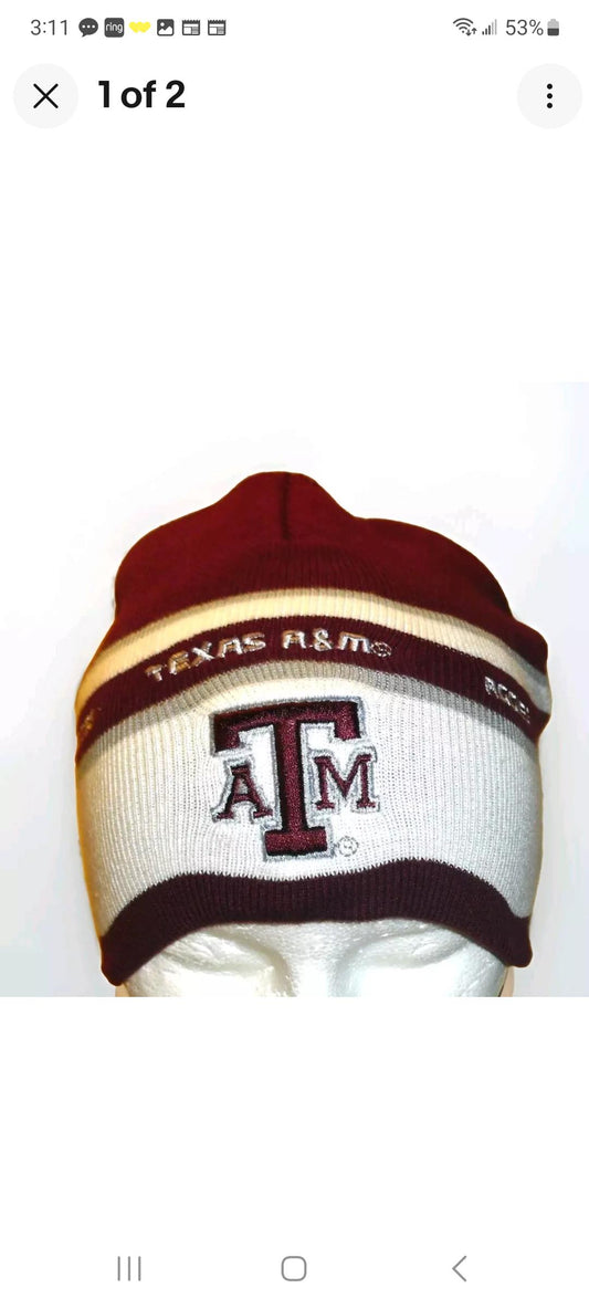 Texas A&M Aggies Mens Adult Striped Stripes Beanie Winter Hat Cap New Ncaa