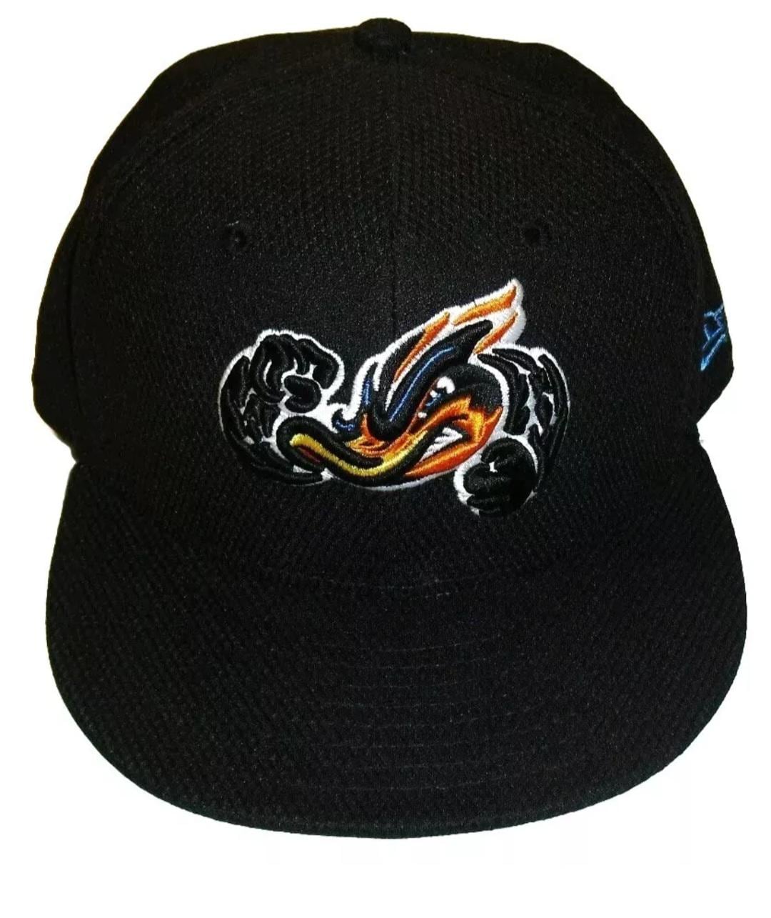 Akron Rubberducks Mens Black New Era Fitted hat sz. 7 1/8 Minor League Baseball