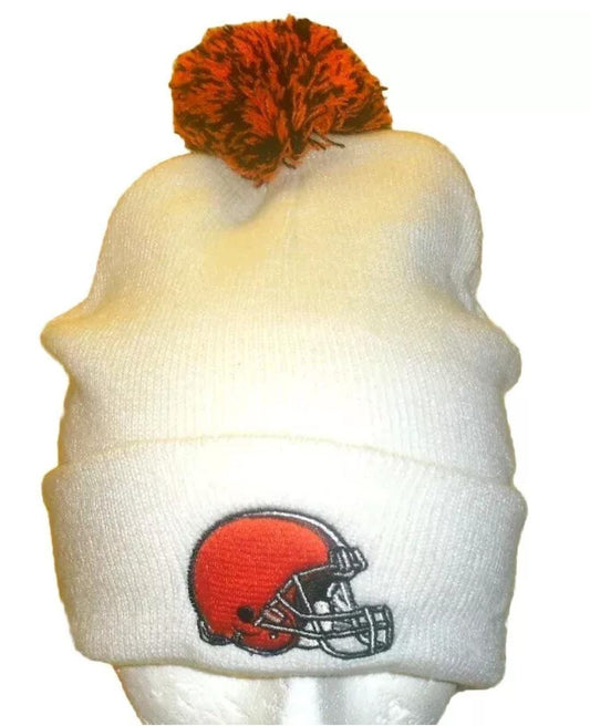 Cleveland Browns Mens Adult White Cuffed Beanie Winter Pom Hat cap New Nfl