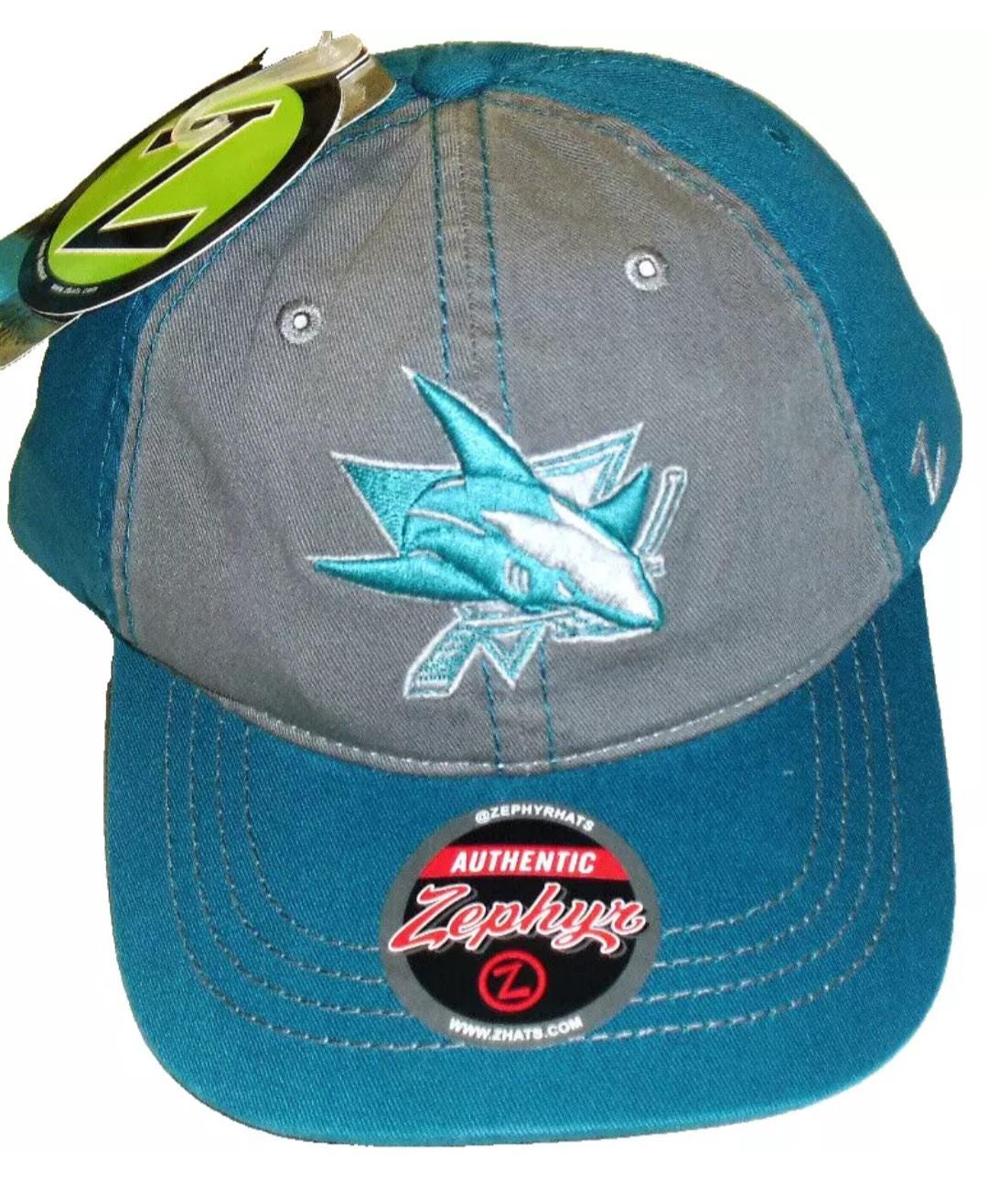 San Jose Sharks Zephyr Adjustable Strapback hat New Nhl Grey Teal Back Logo