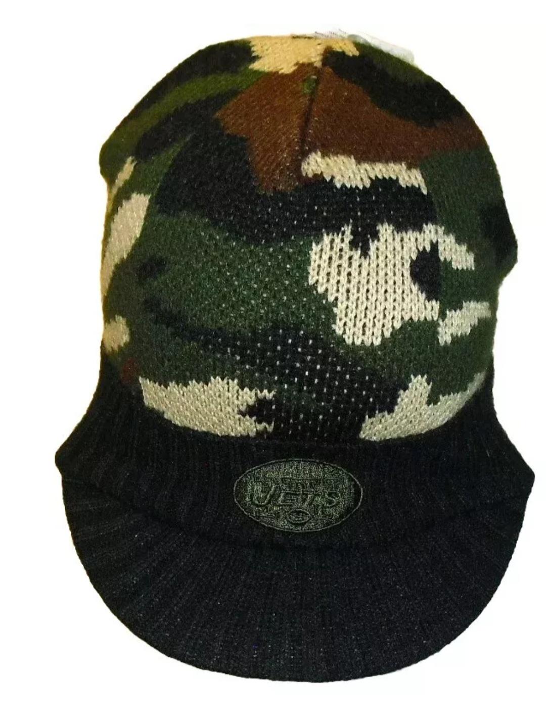 New York Jets Reebok Mens Adult Camo Beanie Winter Hat with Bill New Nfl