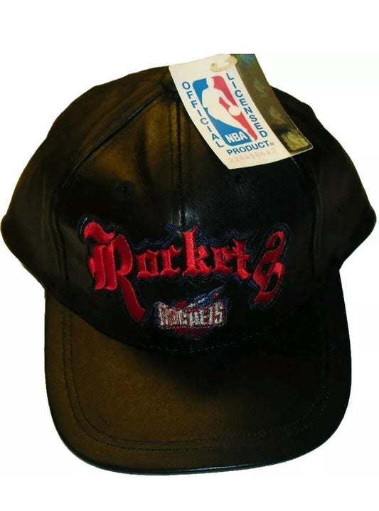 Houston Rockets VIntage 90s All Leather Adjustable Strapback hat New NBA Hakeem Olajuwon Charles Barkley Years