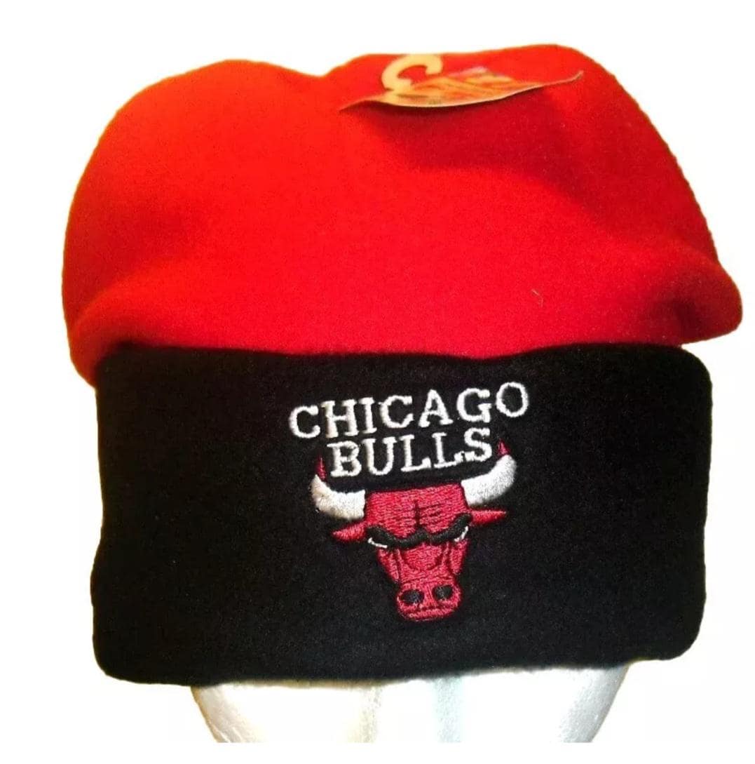 Chicago Bulls Red Black Fleece 90s Vintage Mens Beanie Winter Hat New Nba