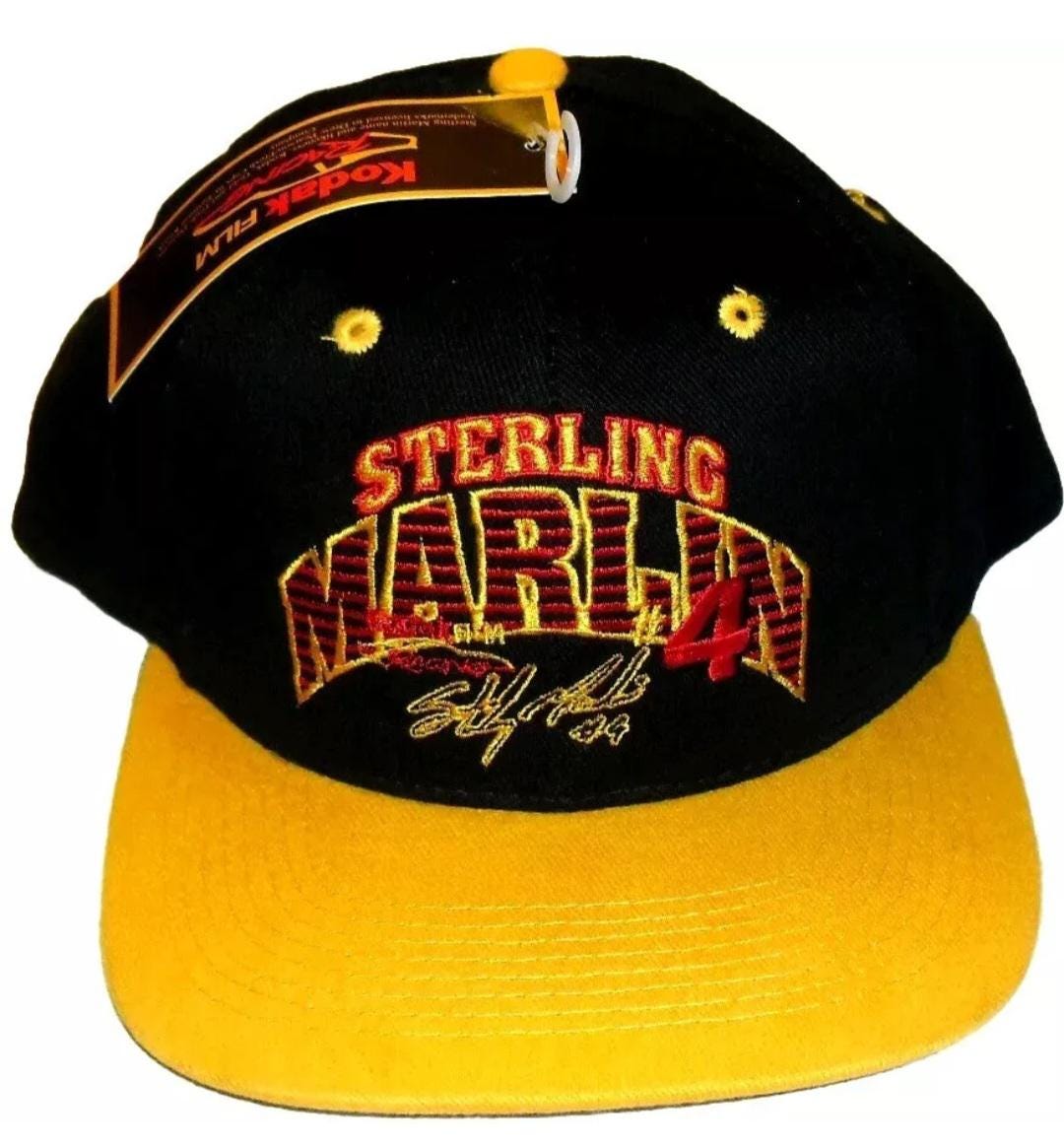 Sterling Marlin 90s Vintage Kodak Nascar Racing Snapback hat New Black Yellow