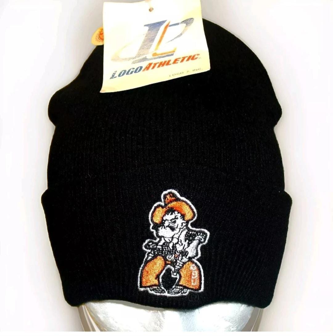 Oklahoma State Cowboys 90s Vintage Mens Adult Black Beanie Cuffed Winter Hat New