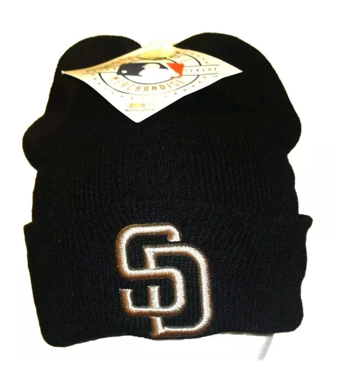 San Diego Padres Mens 90s Vintage Black Beanie Winter Cuff hat New Tags Mlb