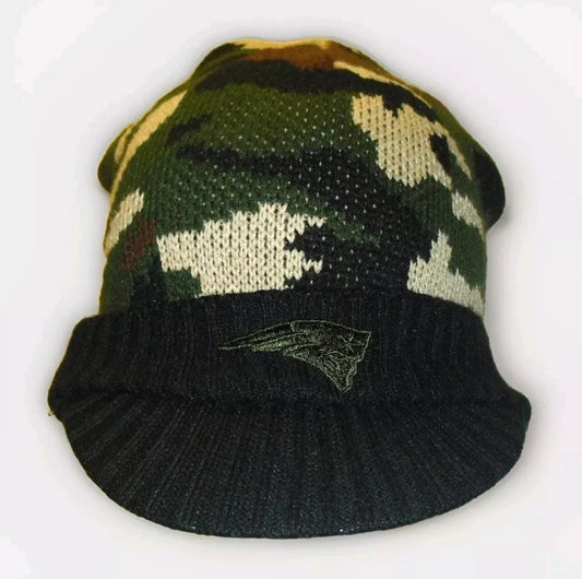 New England Patriots Reebok Mens Adult Camo Beanie Winter Hat with Bill New Nfl