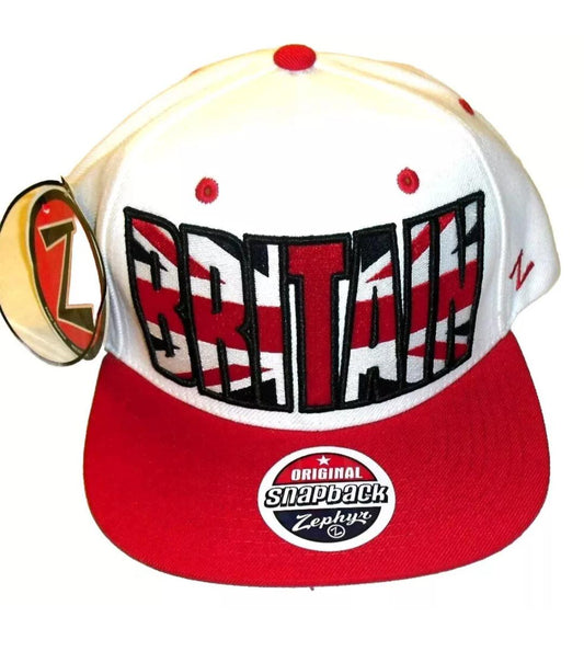 Great Britain United Kingdom Mens Zephyr Snapback hat White Red New