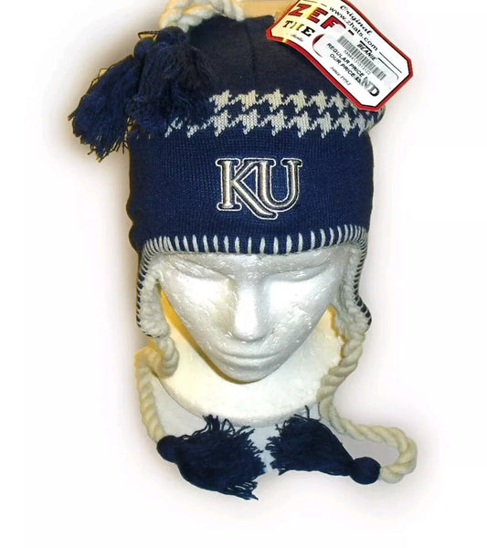 Kansas Jayhawks University Mens Adult Beanie Winter Tassel Hat Cap New Tags Ncaa