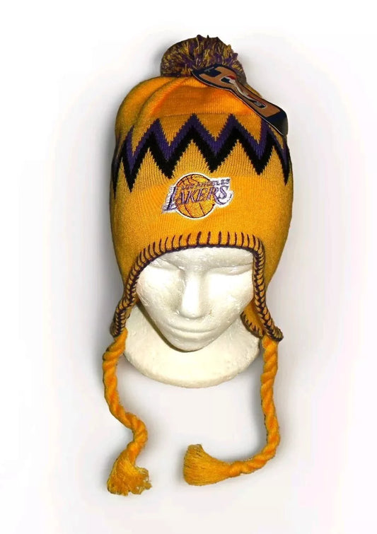 Los Angeles Lakers Mens Adult Beanie Tassels Pom Winter Hat Cap New Tags Nba