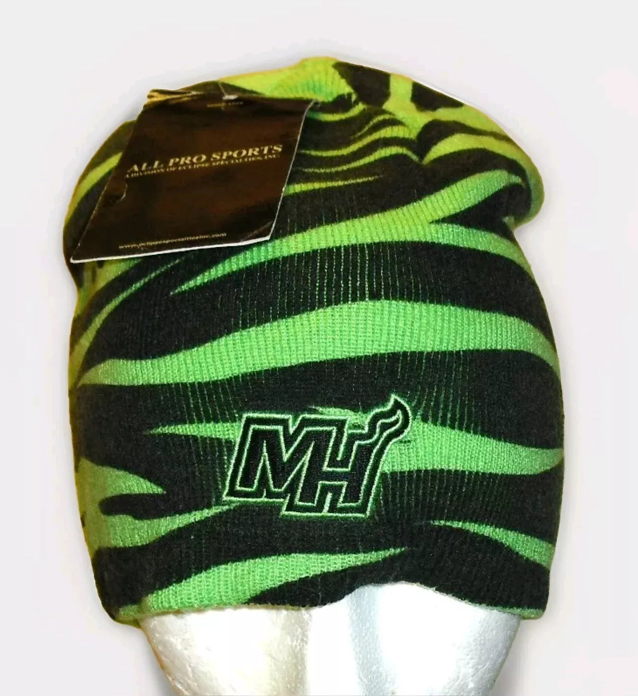 Miami Heat Mens Lime Green Black Beanie Winter Hat Cap New Tags Nba