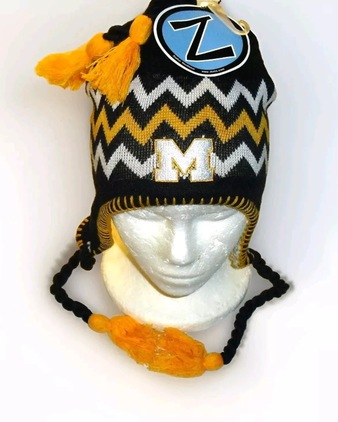 Michigan Wolverines Mens Zephyr Adult Beanie Winter Tassel Hat Cap New Ncaa