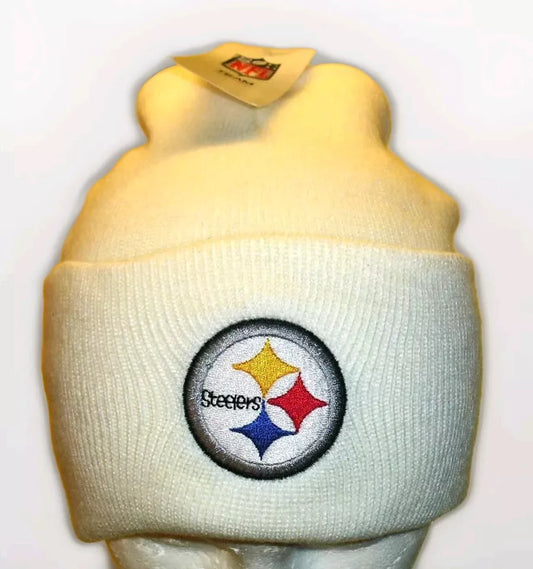 Pittsburgh Steelers Mens Adult White Cuffed Cuff Beanie Winter Hat cap New Nfl