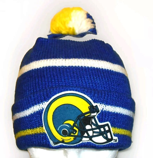 Los Angeles Rams Vintage 90s Logo 7 Mens Pom Beanie Winter Hat Cap New Tags Nfl