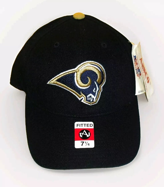 Los Angeles Rams Mens Vintage Black Color Curved Bill Fitted hat sz. 7 1/4 New