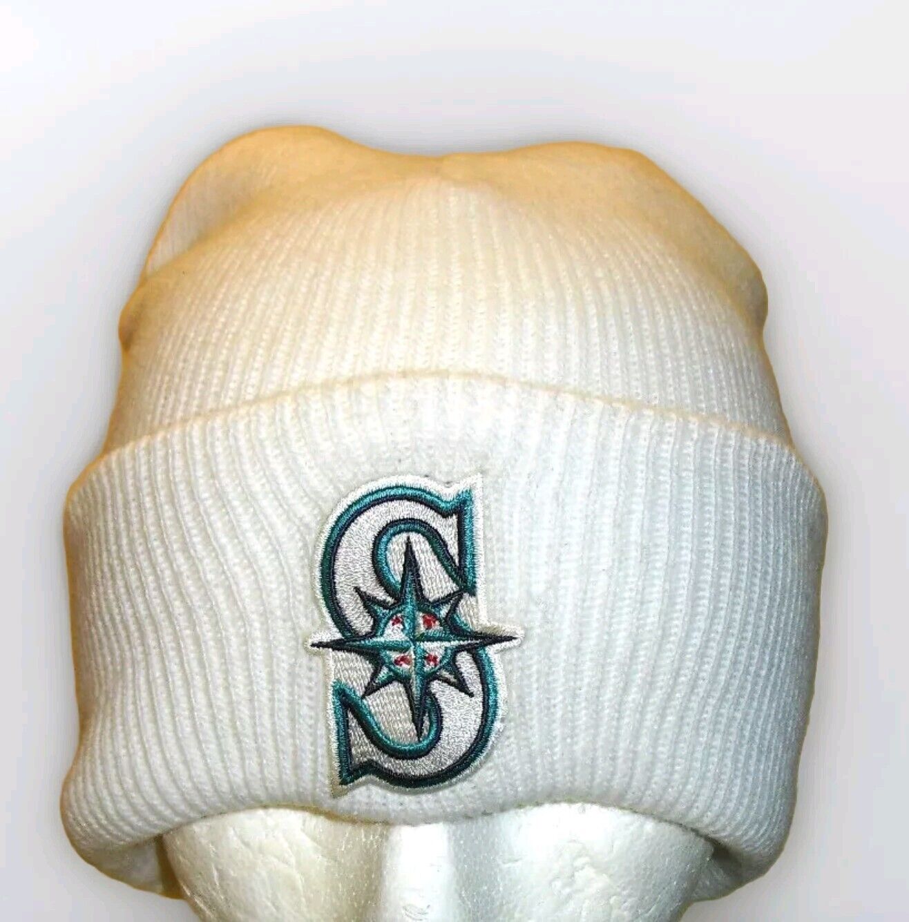 Seattle Mariners Mens Vintage White Adult Beanie Winter Cuffed hat cap New