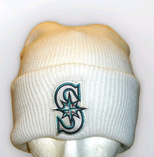 Seattle Mariners Mens Vintage White Adult Beanie Winter Cuffed hat cap New