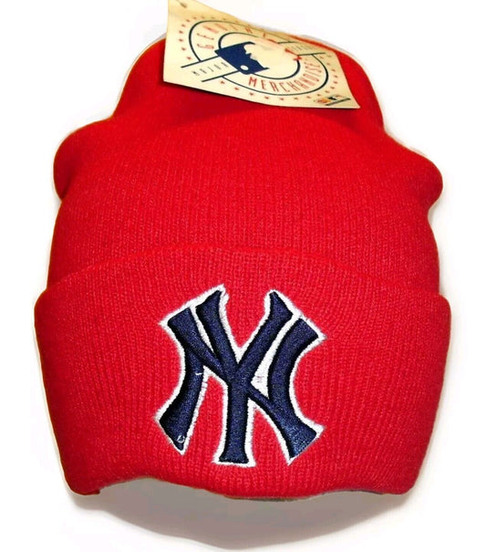 New York Yankees Vintage Logo Athletic 90s Mens Red Beanie Winter hat cap New