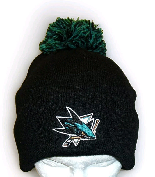 San Jose Sharks Mens Zephyr Adult Black Beanie Pom Cuffed Winter Hat Cap New Nhl