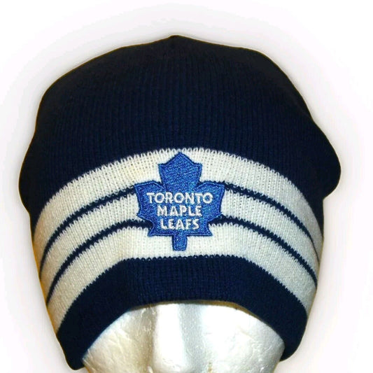 Toronto Maple Leafs Stripe Mens Blue White Adult Beanie Winter Hat Cap New Nhl