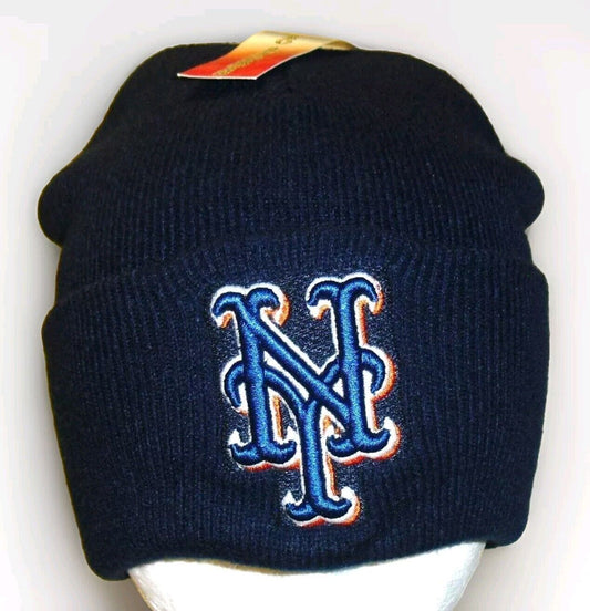 New York Mets Mens Cuffed Beanie Winter hat Cap Navy Blue New Tags Mlb