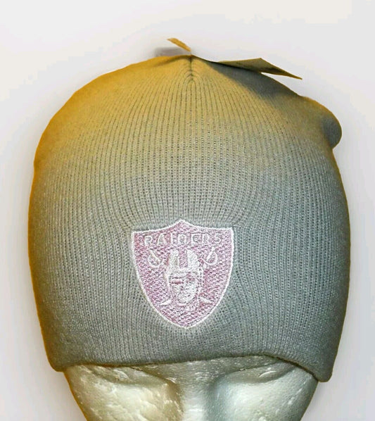 Las Vegas Raiders Womens Girls Pink Logo Grey Beanie Winter Hat Cap New Tags Nfl