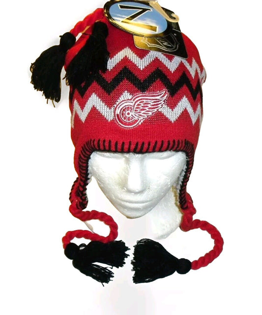 Detroit Red Wings Zephyr Mens Adult Red Beanie Tassels Winter Hat Cap New Nhl