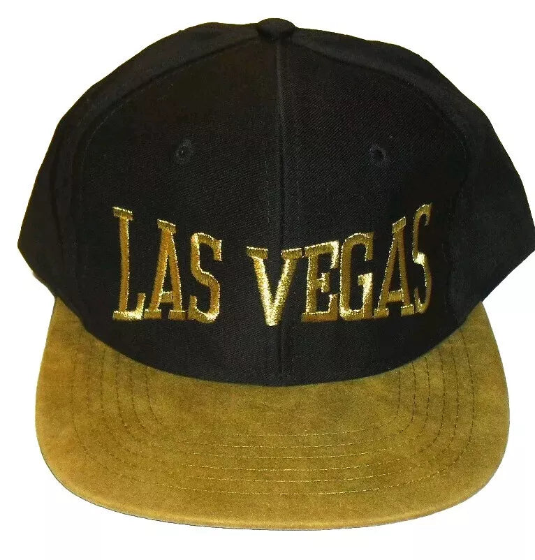 Las Vegas 90s Vintage Gold Logo Suede Bill Mens Snapback hat New